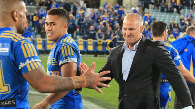 Eels Coach Brad Arthur celebrates a win.