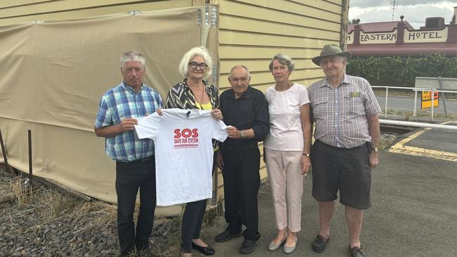 Community members Kevin Smith, Suzie Pearson, Robert Berry, Ellen Crocker and Tom Crocker are fighting to save the Benalla Signal Box.