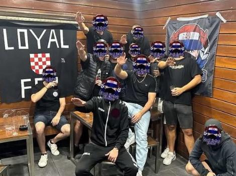 An image emerged on a Facebook group about 6.30pm on Tuesday appearing to show fans of the North Geelong Warriors football club performing the salutes at Croatian Club on Separation St.