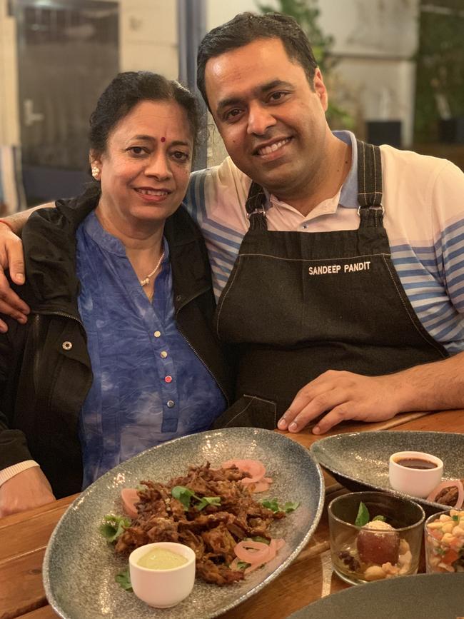 Sandeep Pandit with his mother in India. Picture: Supplied