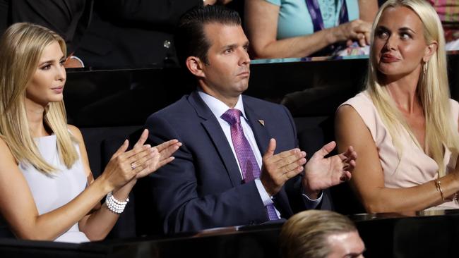 Republican Presidential candidate Donald Trump's children Ivanka Trump, left, Donald Trump Jr., centre and wife Vanessa.