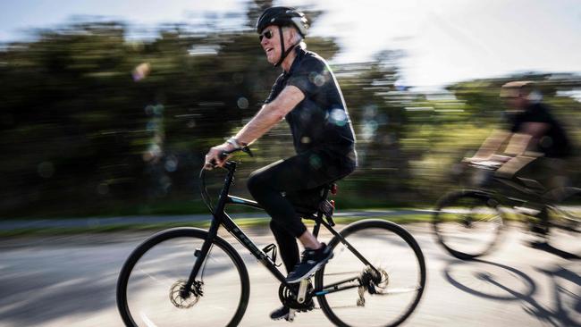 US President Joe Biden rides his bike through Cape Henlopen State Park in Rehoboth Beach, Delaware on May 14. Picture: AFP