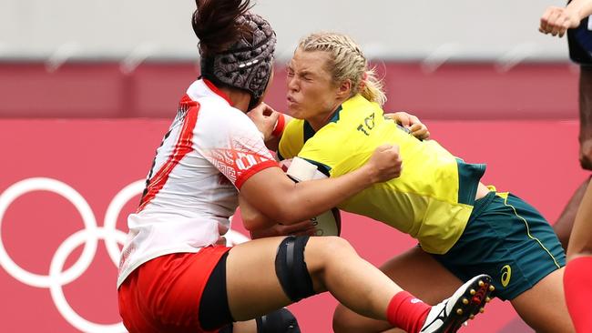 Emma Tonegato scored one of her three tries against Japan. Picture: Getty Images