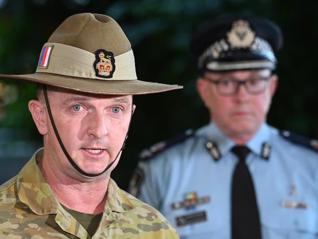 Talisman Sabre Exercise Director Brigadier Damian Hill speaks to media on Saturday. Picture John Gass