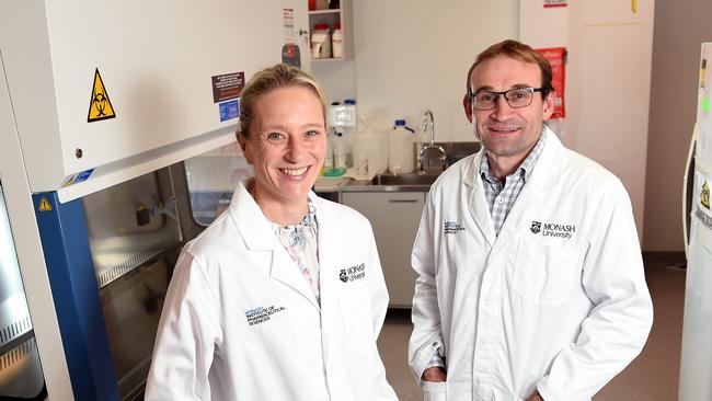 EMBARGO NETWORK FIRST USE ONLY- NETWORK NEWS PREMIUM CONTENT: NO THE AUSTRALIAN/NO NEWS.COM/NO SKY NEWSAustralian researchers have found 12 medicines already approved for use in treating other conditions that could quickly be adapted to fight Covid. Associate Professors (L-R) Natalie Trevaskis and Darren Creek in a lab at Monash University. Picture: Josie Hayden