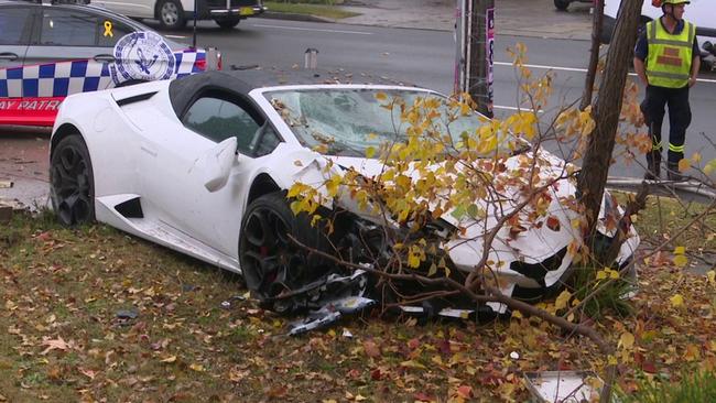 An expensive Lamborghini is no match for wet roads. Picture: TNV