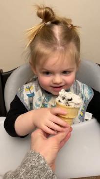 Adorable moment visually impaired girl lights up when ice cream is served