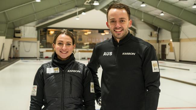 Dean Hewitt (R) and Tahli Gill (L) are Australia's first curling participants at a Winter Games.