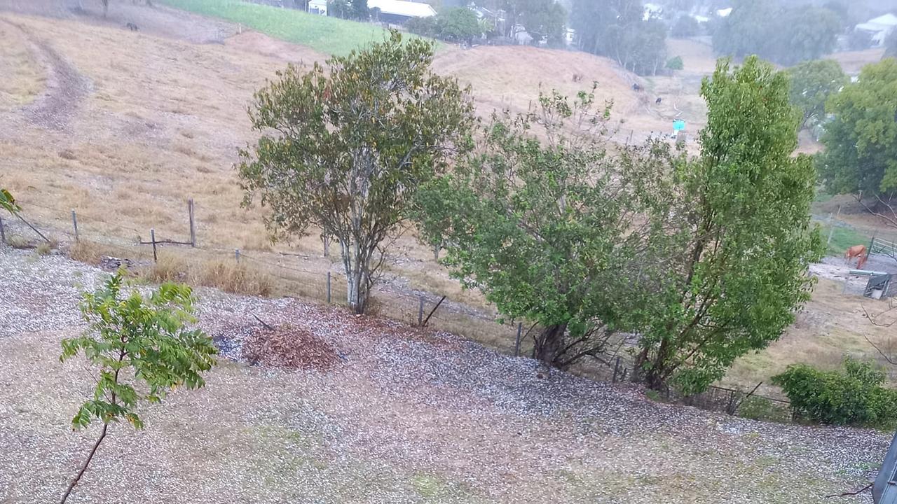 Hail covers a yarn on Rifle Range Road, Gympie. PHOTO: Karen Wilcox