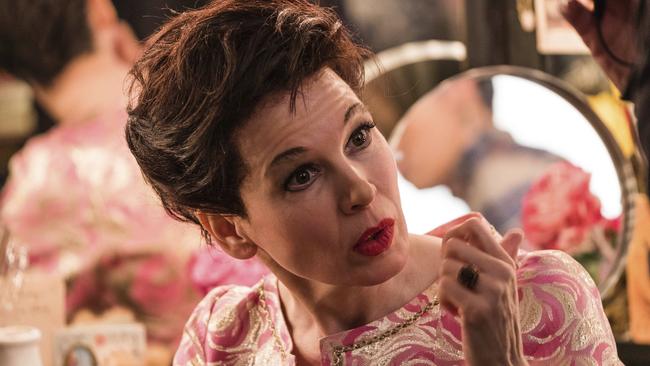 This image released by Roadside Attractions shows ReneÌe-Zellweger as Judy Garland in a scene from "Judy," in theaters on Sept. 27. (David Hindley/Roadside Attractions via AP)