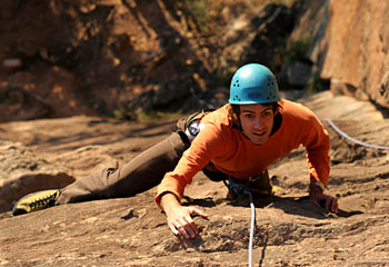 First timer ... Kirk Owers climbs the Zig Zag route in the Blue Mountains