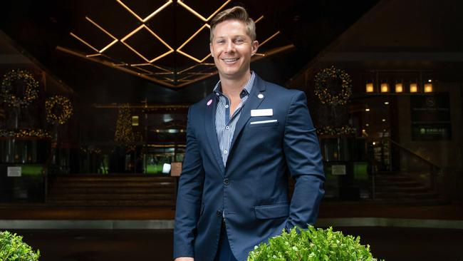 **The Thanks A Million campaign** Joshua Dows, food and beverage director at Sheraton Sydney Grand Hyde Park, who helped manage his hotel when it became a quarantine hotel.Picture:Justin Lloyd