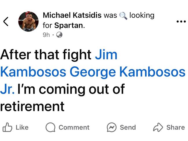 Screenshots of the shocking interaction between Michael Katsidis and Jim Kambosos. Picture: Facebook