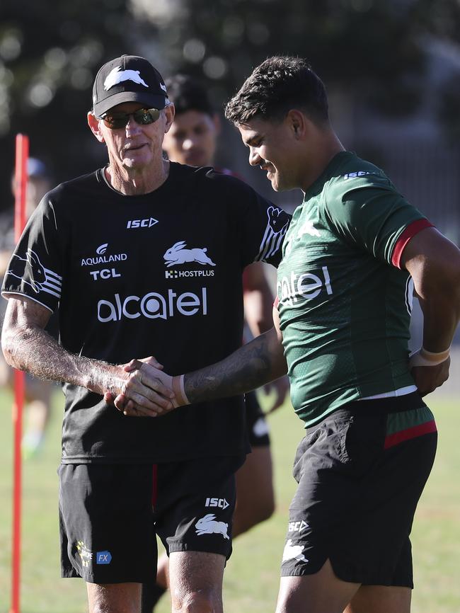 Mitchell with former coach Wayne Bennett at the Rabbitohs. Picture: Dylan Robinson