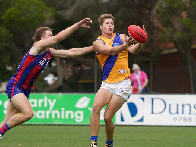 Corey Ellison marks for Williamstown. Picture: Valeriu Campan