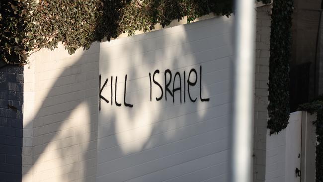 The vandals tagged anti-Semitic slurs on two buildings.