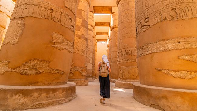 The imposing pillars of the Great Hypostyle Hall at Karnak Temple.