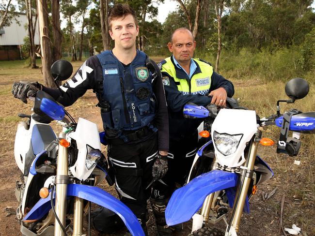 Constable Andrew Klippert and Sergeant Dave Flood are a couple of the officers rostered on to chase down illegal riders and confiscate their bikes. Picture: Justin Sanson