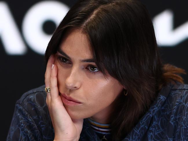 MELBOURNE, AUSTRALIA - JANUARY 14: Ajla Tomljanovic of Australia speaks to the media during a press conference ahead of the 2023 Australian Open at Melbourne Park on January 14, 2023 in Melbourne, Australia. (Photo by Graham Denholm/Getty Images)