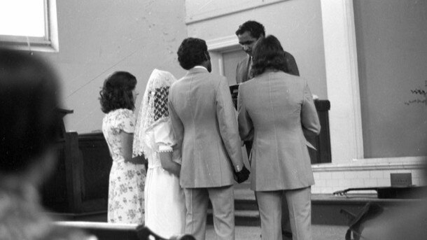 Kenneth Ngalati Ken and his wife, Sandra, get married in a church in Adelaide’s western suburbs. Picture: The Ken Family