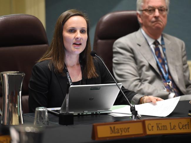 Darebin mayor Cr Kim Le Cerf at the meeting. Picture: Tony Gough