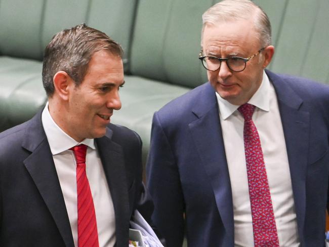 CANBERRA, AUSTRALIA, NewsWire Photos. MARCH 27, 2024: Federal Treasurer Jim Chalmers and Prime Minister Anthony Albanese during Question Time at Parliament House in Canberra. Picture: NCA NewsWire / Martin Ollman