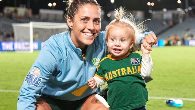 Matildas’ Katrina Gorry with her daughter Harper. Source: Instagram/Katrina Gorry