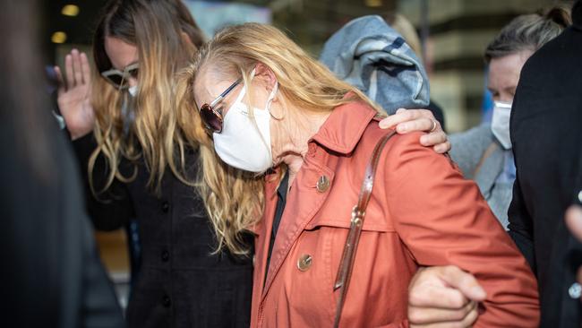 Dale Palmer (middle) left the Downing Centre in Sydney after being sentenced for dangerous driving. Picture: NCA NewsWire / Christian Gilles