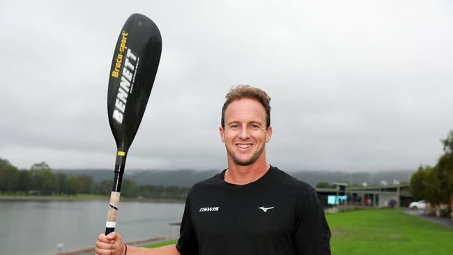 Olympic Kayaker Lachie Tame poses for photographs at the International Regatta Centre in Penrith on Thursday 13 February, 2020. Australian Kayakers Lachie Tame....Olympian, Riley Fitzsimmons, Kailey Harlen and Ella Beere. (AAP IMAGE / Angelo Velardo)