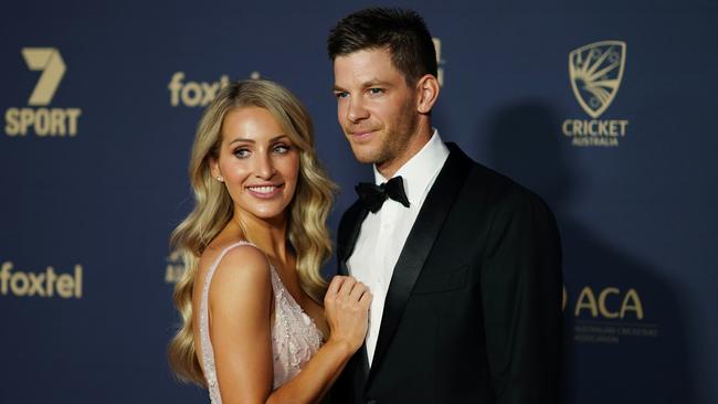 Paine and wife Bonnie at the 2020 Australian Cricket Awards at Crown in Melbourne. Picture: AAP