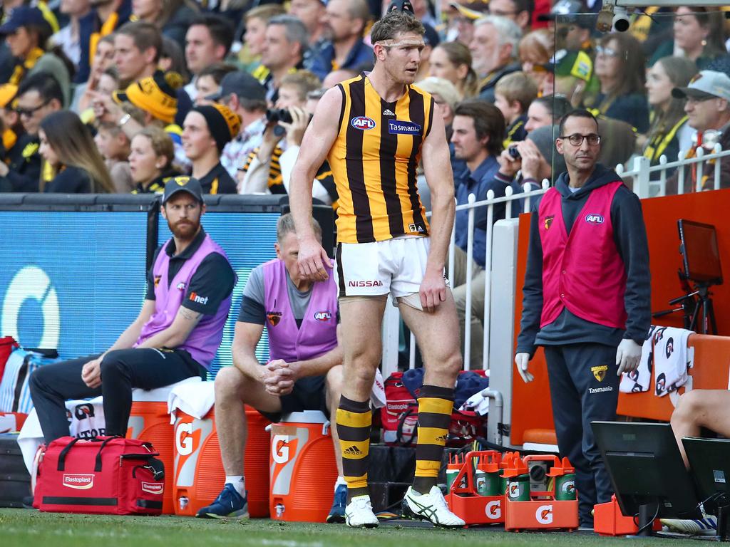 Hawthorn big man Ben McEvoy is in doubt for the weekend’s clash with Port. Picture: Getty Images