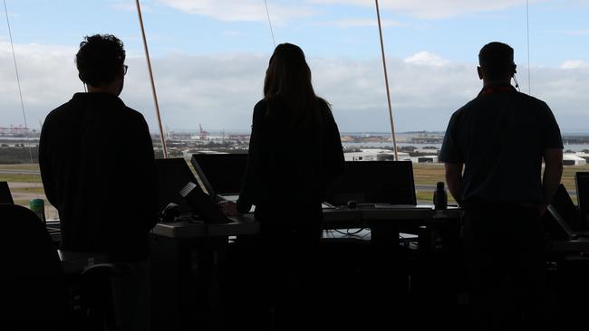 The air traffic control tower overlooking the domestic terminal at Brisbane Airport. Picture: Tara Croser