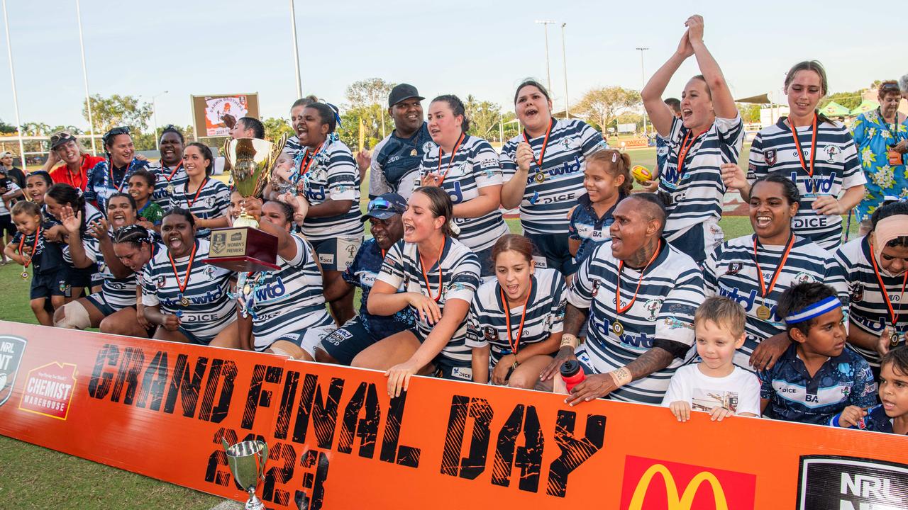 Darwin Brothers celebrate winning the 2023 NRL NT grand final. Picture: Pema Tamang Pakhrin