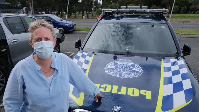 Corio Highway Patrol officer Sergeant Megan De Winne has bowel cancer and her colleagues are walking 100 km to raise money for bowel cancer australia. Picture: Mark Wilson