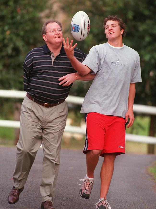 Newton with son Clint in 2000. Picture: Supplied