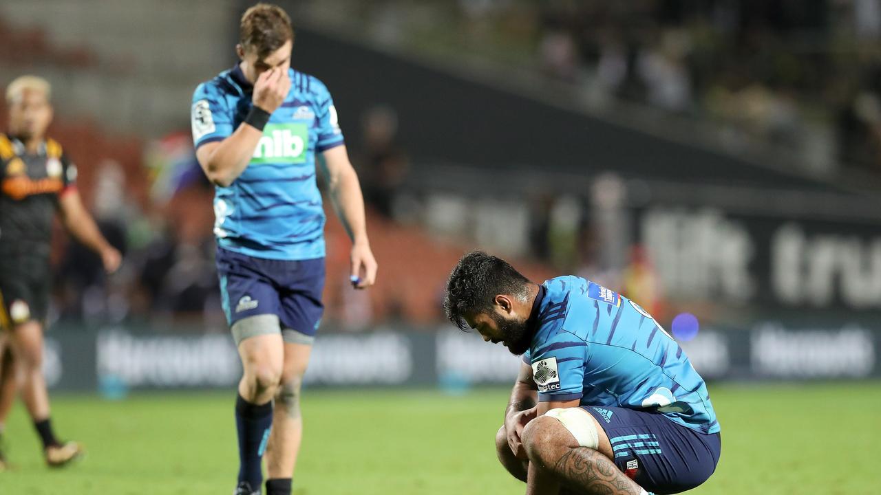 Akira Ioane of the Blues reacts after the latest loss to the Chiefs.