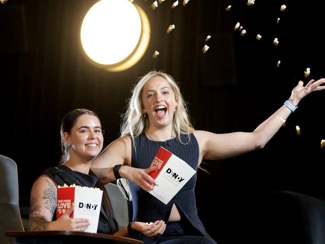 Phoebe Condon (blond) from Coorparoo, with Cassidy Lacey (brunette) from Northgate at the festival’s opening. Picture: Steve Pohlner