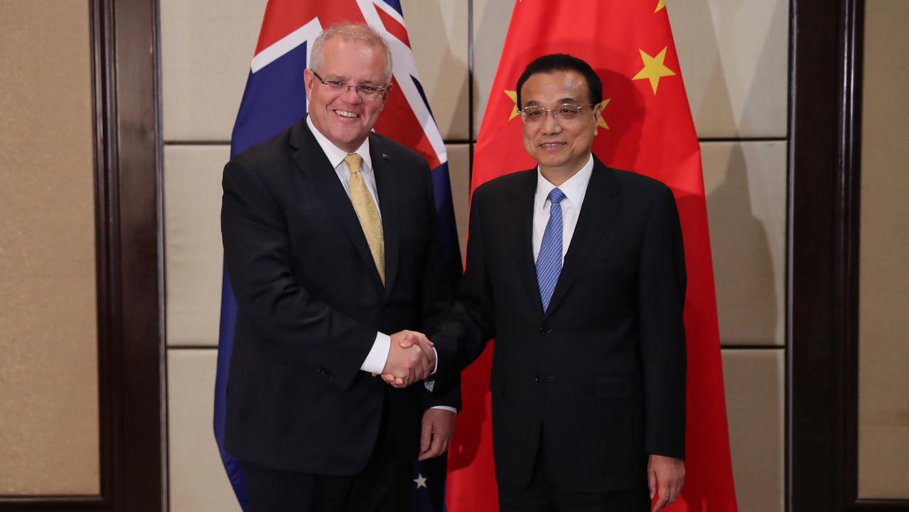 Scott Morrison with Chinese Premier Li Keqiang ahead of the 2019 ASEAN Summit in Bangkok. Picture: Adam Taylor/PMO