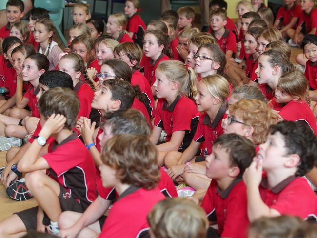 Students watch on at Holy Cross Catholic Primary School in Bondi Junction. Picture: Carly Earl.