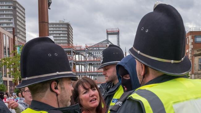 Demonstrators clash with police officers. Picture: Ian Forsyth/Getty Images