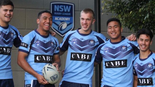 Albert Hopoate (second left) with members of the NSW U/16 rugby league team.