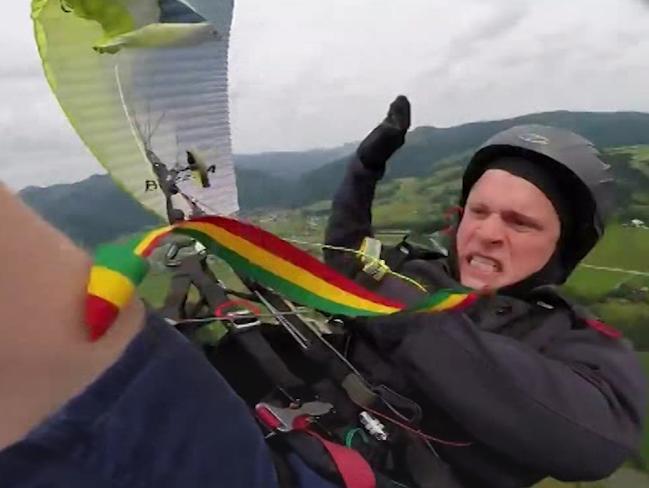 The terrified man can be heard screaming as he spirals out of control. Video: AP