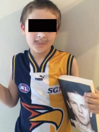 The boy was dressed up as Ben Cousins, complete with white powder on the nose and eyes rolled back in his head.