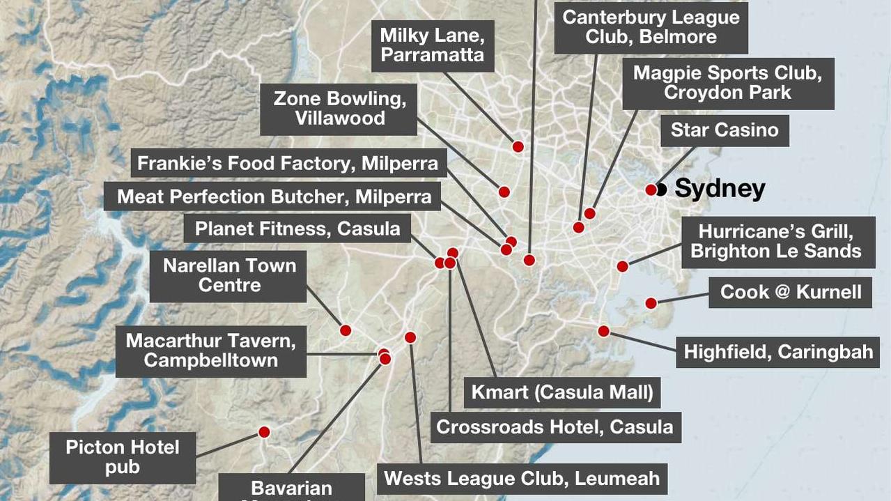 Some of the venues where people who tested positive for the coronavirus have visited.