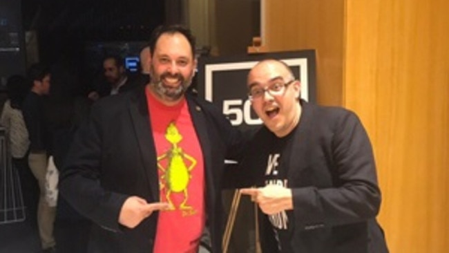 Victorian minister Philip Dalidakis and Dave McClure at the launch of 500 Melbourne