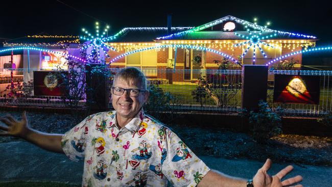 Nigel Phillips shows off his Wyreema Christmas lights display, Monday, December 13, 2021. Picture: Kevin Farmer