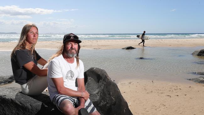 Alicia Bain and Jason Gibbs recall the day of the shark attack at Greenmount beach. beach. Picture: Glenn Hampson