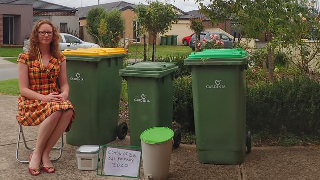 School photos were rescheduled so Julia Longstocking set up her own with her 2020 Class of Bins. Picture: Facebook/Julia Longstocking