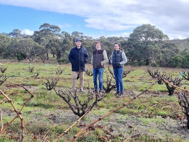 Skye Salter (Owner/Winemaker), Gary Whaite (Previous owner/custodian/mentor) Springs Hill Vineyard, Charlie Seppelt (Owner/Winemaker) at Paralian Wines. Photo: Supplied