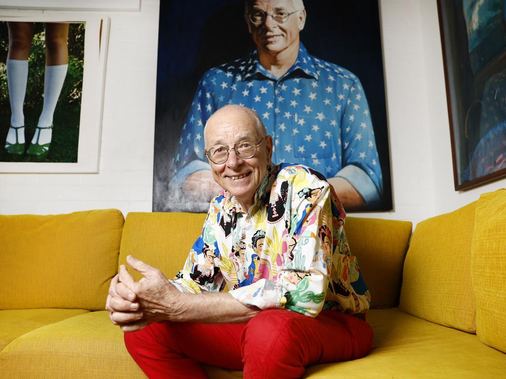 Dr Karl Kruszelnicki pictured in front of his portrait by Peter Pound for the 2002 Archibald Prize. Picture: Richard Dobson